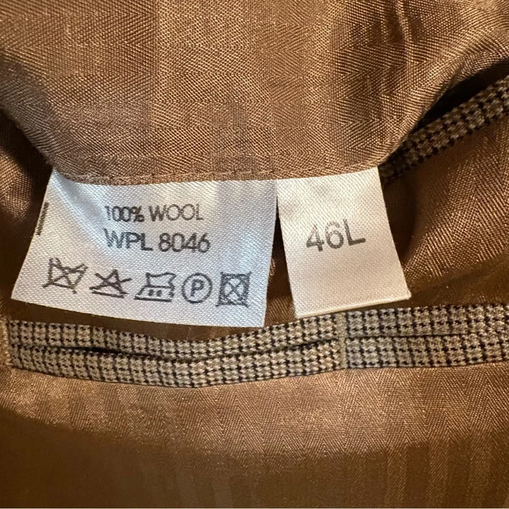 46L Men's Club Room Patterned Blazer Beige Tan 100% Wool 2 Button Sport Coat